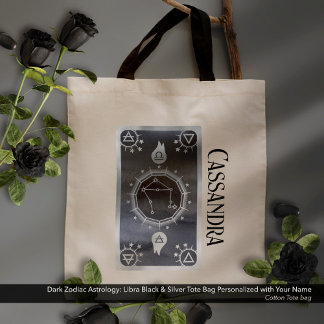 Dark Zodiac Astrology: Libra Black Silver Naam Tote Bag