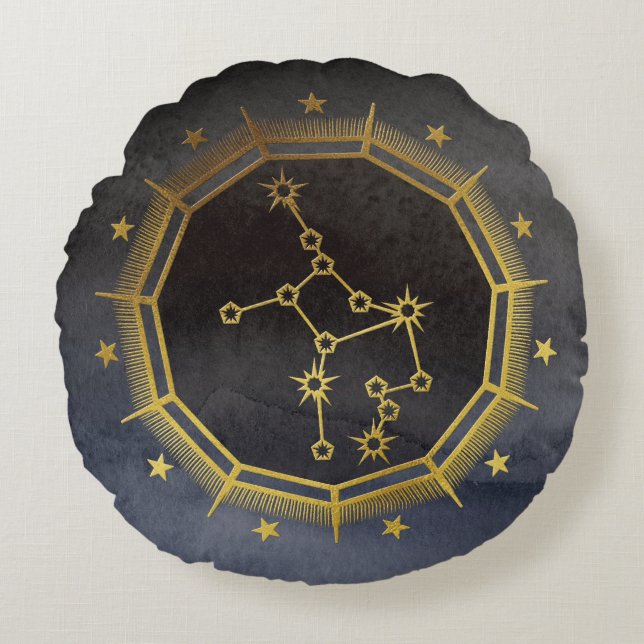 Dark Zodiac Astrology: Maagd Zwart & Goud Rond Kussen (Voorkant)