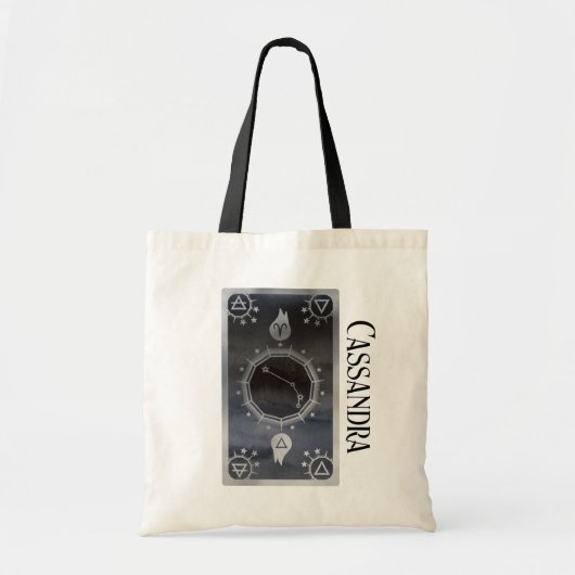 Dark Zodiac Astrology: Ram Black Silver Naam Tote Bag (Voorkant)