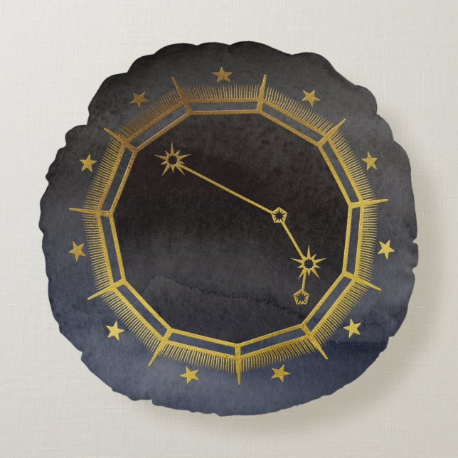 Dark Zodiac Astrology: Ram Zwart en Goud Rond Kussen (Voorkant)