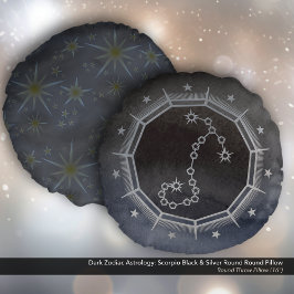 Dark Zodiac Astrology: Schorpioen Zwart & Zilver Rond Kussen
