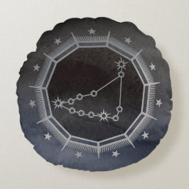 Dark Zodiac Astrology: Steenbok Zwart & Zilver Rond Kussen