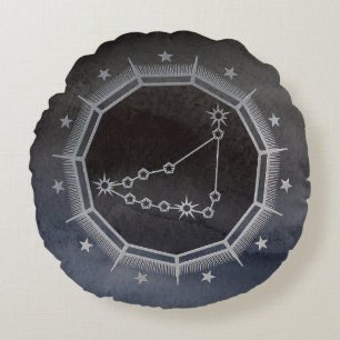 Dark Zodiac Astrology: Steenbok Zwart & Zilver Rond Kussen