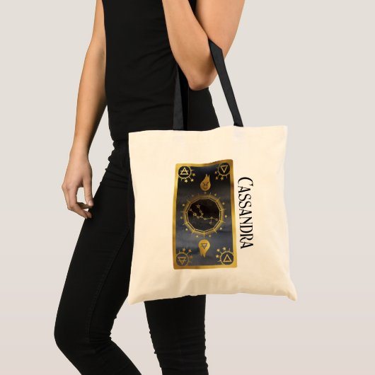 Dark Zodiac Astrology: Taurus Black Gold Naam Tote Bag (Voorkant (product))