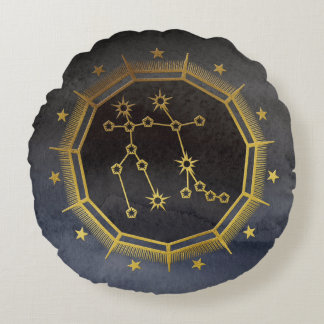 Dark Zodiac Astrology: Tweelingen zwart en goud Rond Kussen