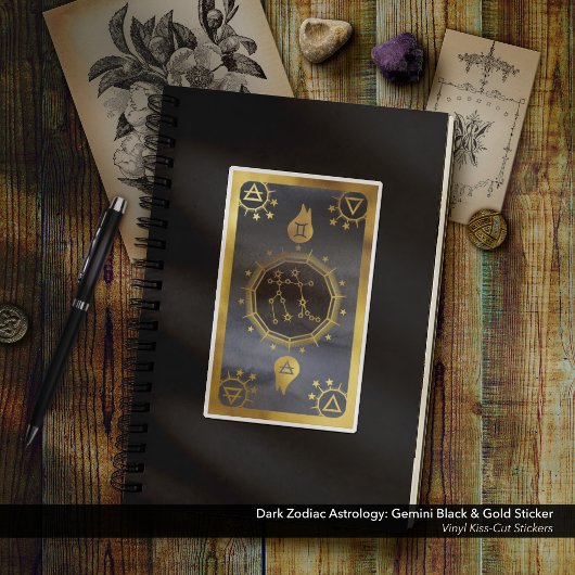 Dark Zodiac Astrology: Tweelingen zwart en goud Sticker