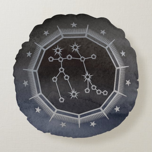 Dark Zodiac Astrology: Tweelingen zwart en zilver Rond Kussen (Voorkant)