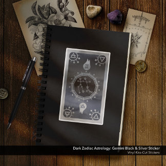 Dark Zodiac Astrology: Tweelingen zwart en zilver Sticker