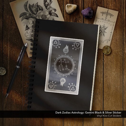 Dark Zodiac Astrology: Tweelingen zwart en zilver Sticker