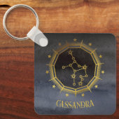 Dark Zodiac Astrology: Virgo Black Gold Naam Sleutelhanger (Voorkant)