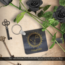Dark Zodiac Astrology: Vissen Zwart Goud Naam Sleutelhanger