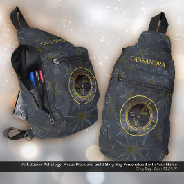 Dark Zodiac Astrology: Vissen Zwart Goud Naam Sling Bag