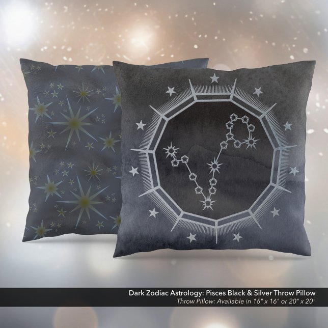 Dark Zodiac Astrology: Vissen Zwart & Zilver Kussen (Dark Zodiac Astrology: Pisces Black & Silver Square Throw Pillow)