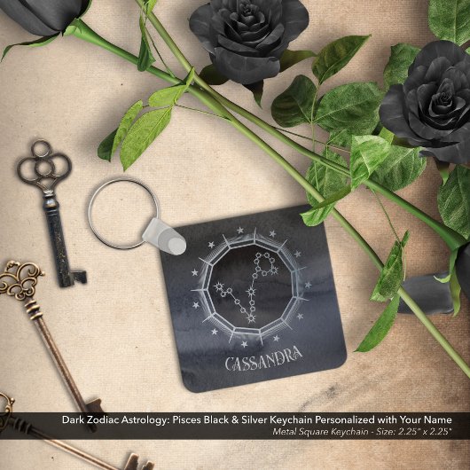 Dark Zodiac Astrology: Vissen Zwart Zilver Naam Sleutelhanger