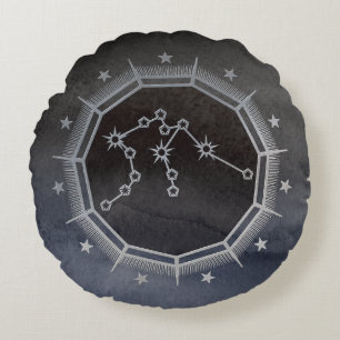 Dark Zodiac Astrology: Waterman Zwart & Zilver Rond Kussen