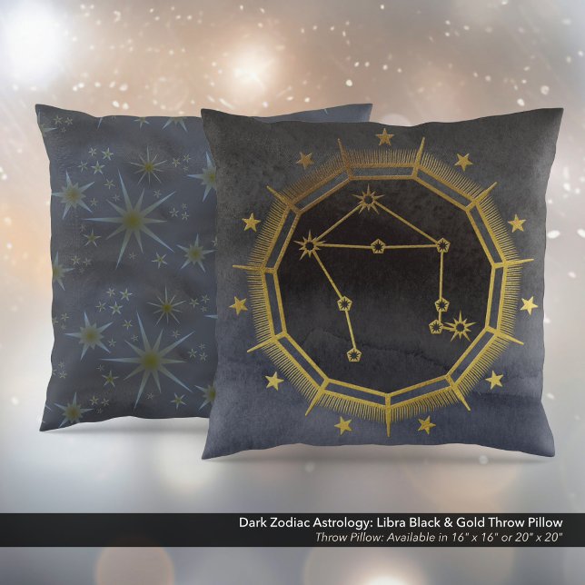 Dark Zodiac Astrology: Weegschaal Zwart & Goud Kussen (Dark Zodiac Astrology: Libra Black & Gold Square Throw Pillow)