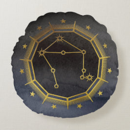 Dark Zodiac Astrology: Weegschaal Zwart & Goud Rond Kussen