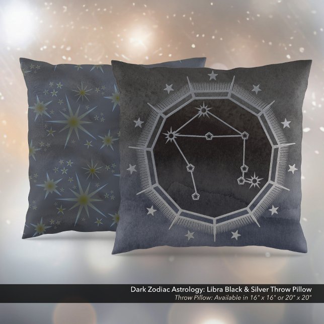 Dark Zodiac Astrology: Weegschaal Zwart & Zilver Kussen (Dark Zodiac Astrology: Libra Black & Silver Square Throw Pillow
)