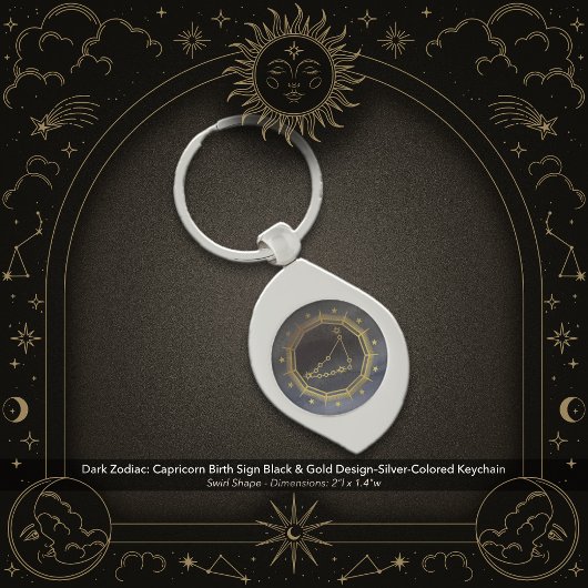 Dark Zodiac: Capricorn Birth Sign Black & Gold Sleutelhanger