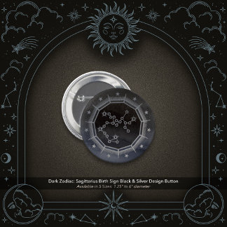 Dark Zodiac: Sagittarius Birth Sign Black & Silver Ronde Button 5,7 Cm