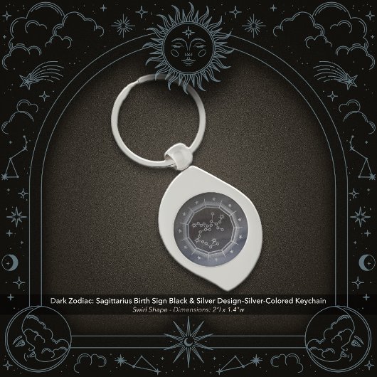 Dark Zodiac: Sagittarius Birth Sign Black & Silver Sleutelhanger