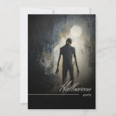 Dark Zombie Moon Black & White Halloween Party Kaart (Voorkant)