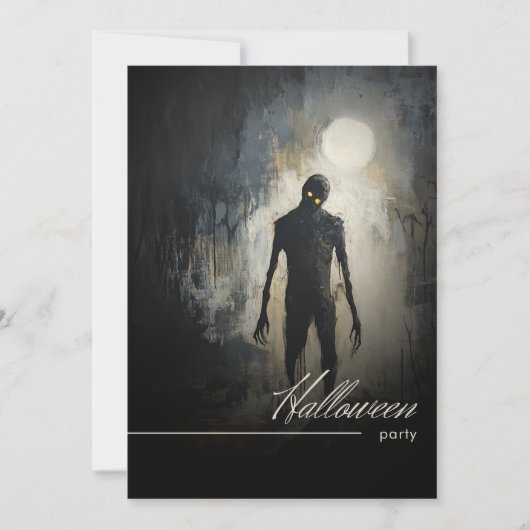 Dark Zombie Moon Black & White Halloween Party Kaart (Voorkant)