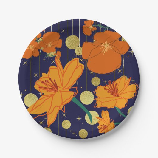 DARKBLAUW EN ORANJE STROMEN PAPIEREN BORDJE (Voorkant)