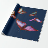 DARKBLAUW VOOR Wrappen MET PINKBUTTERFLIES Cadeaupapier (Uitgerold)