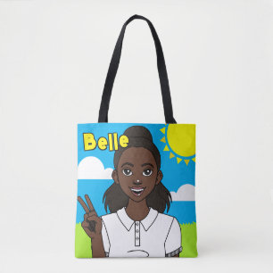 Darker Skin Cartoon Girl School-bibliotheek Tote Bag
