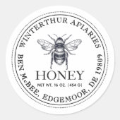 Darker Text Editable White Honey Jar Bee Label (Voorkant)