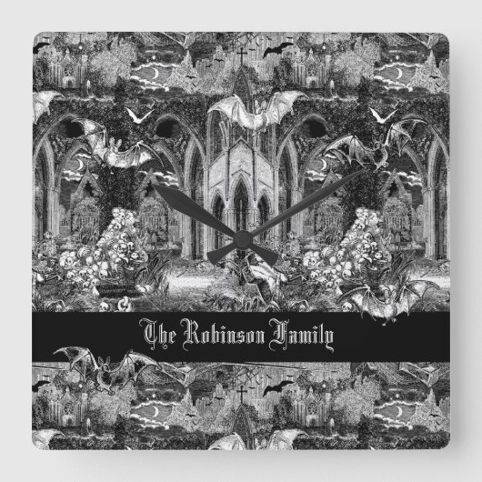Darkest Gothic Vampires Crypt Graves Bats Gothic B Vierkante Klok (Voorkant)