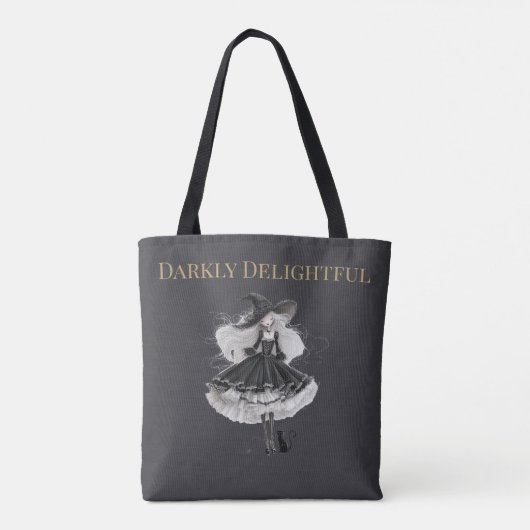 Darkly Delightful – Gothic Witch & Cat Tote Bag (Achterkant)