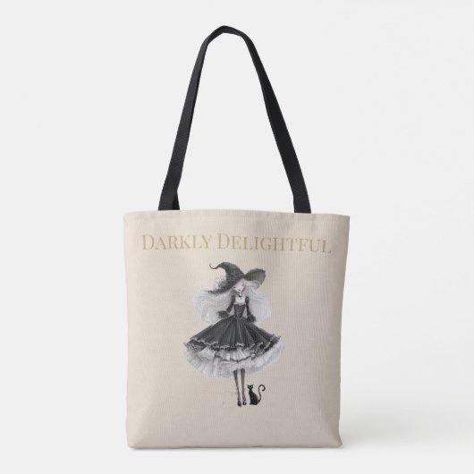 Darkly Delightful – Light Edition Witch & Cat Tote Bag (Achterkant)