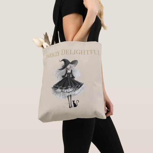 Darkly Delightful – Light Edition Witch & Cat Tote Bag (Dichtbij)
