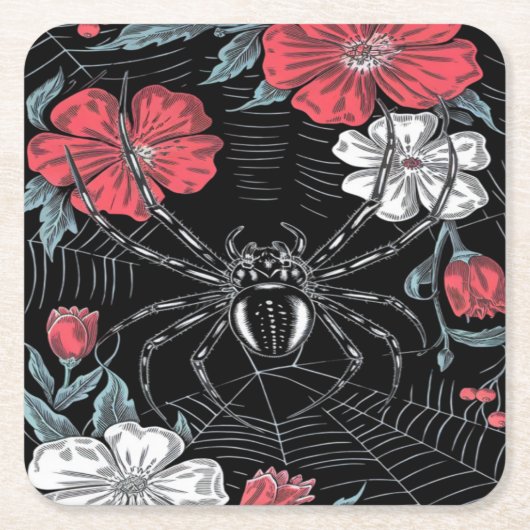 Darkly Romantic Spider Floral Kartonnen Onderzetters (Voorkant)