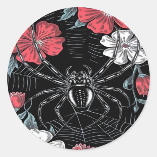 Darkly Romantic Spider Floral Ronde Sticker (Voorkant)