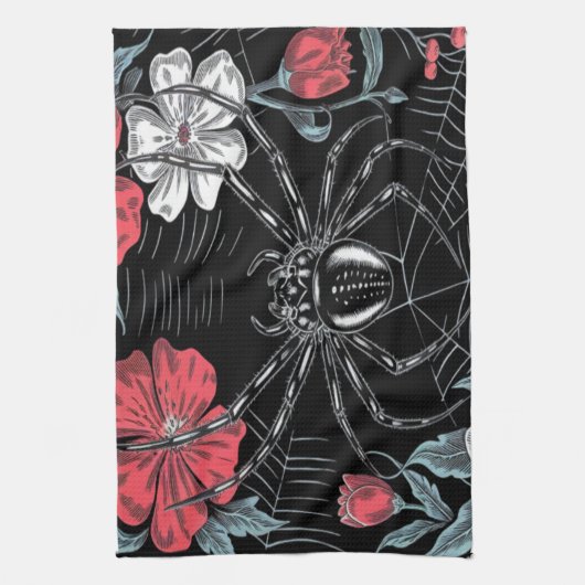 Darkly Romantic Spider Floral Theedoek (Verticaal)