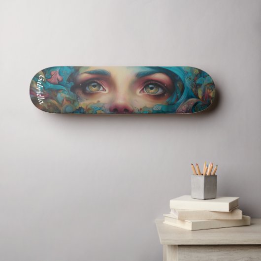 Darkly surreal mermaid face street art airbrush  persoonlijk skateboard (Muurkunst (Horizontaal))