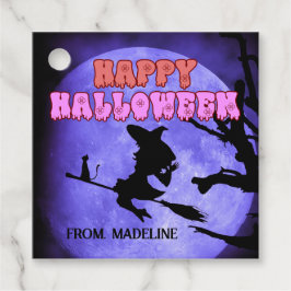 Darknight Halloween feest met schattige kat heks Bedankjes Labels