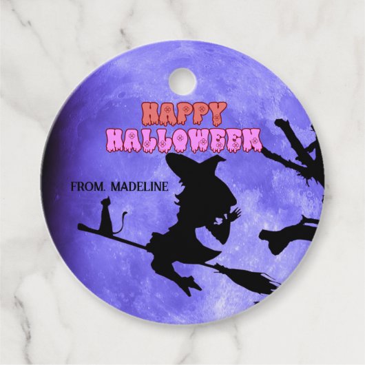 Darknight Halloween feest met schattige kat heks Bedankjes Labels (Voorkant)