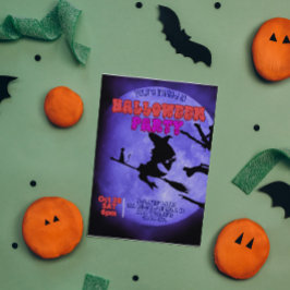 Darknight Halloween feest met schattige kat heks Kaart