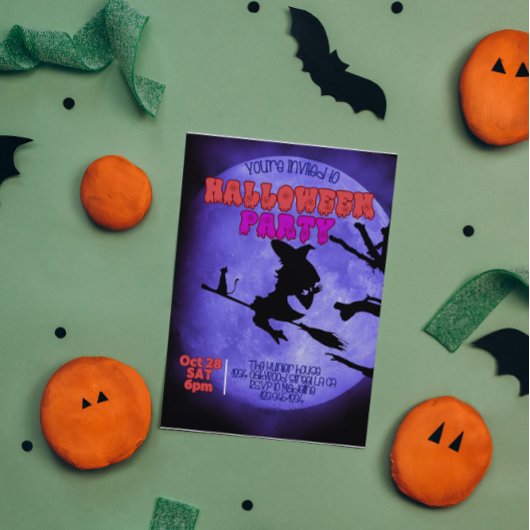 Darknight Halloween feest met schattige kat heks Kaart