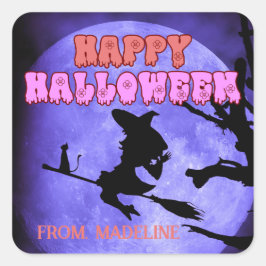 Darknight Halloween feest met schattige kat heks Vierkante Sticker