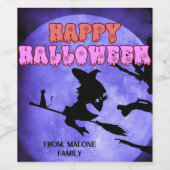 Darknight Halloween feest met schattige kat heks Wijn Etiket (Enkel label)