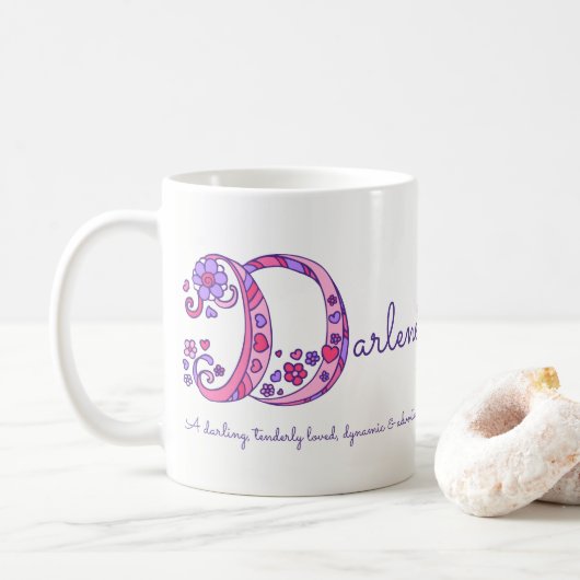 Darlene naam betekent decoratief D monogram mok (Met donut)