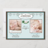 Darling 5x7 Twin Boy/Girl Aqua Birth Announounding Aankondiging (Voorkant)
