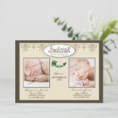 Darling 5x7 Twin Boy/Girl Taupe Birth Notice Aankondiging (Staand voorkant)