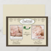 Darling 5x7 Twin Boy/Girl Taupe Birth Notice Aankondiging (Voorkant / Achterkant)