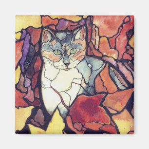 Darling Autumn Leaves Kitty Cat "gekleurd glas" Magneet
